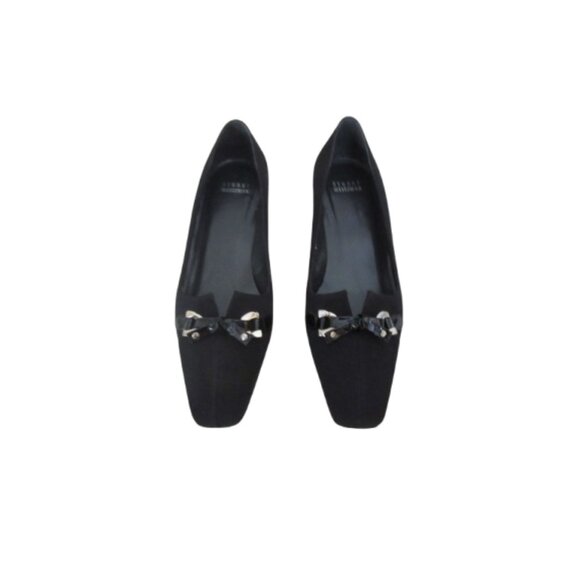 Stuart Weitzman Black Kitten Heel Pumps With Bow Accent SZ 7 1/2M - Picture 4 of 7